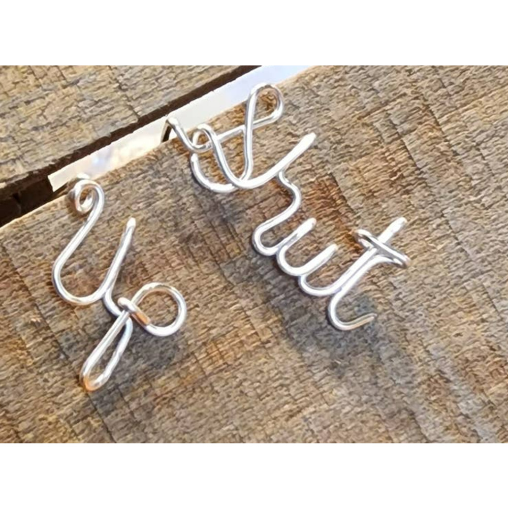 WIRE WORD EARRINGS CUSTOM STUD EARRINGS ARTISAN MADE HANDMADE CUSTOM